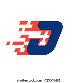 J letter with abstract checkered flag. Vector design template elements for your race sportswear, app icon, corporate identity, labels or posters.