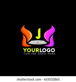 J letter abstract power vector logo. Identity template concept illustration. Flag business sign.  Flame fire icon. Gas insignia. Design element.