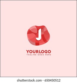 J letter abstract red stone and diamond logo symbol. Isometric circle line logotype fashion. Brand identity for your business
