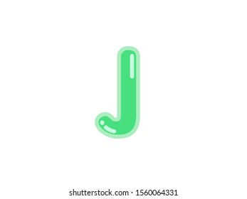 J letter alphabet green candy jelly glossy vector isolated on white background 