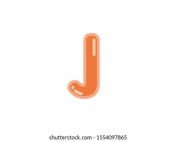 J letter alphabet orange candy jelly glossy vector isolated on white background 