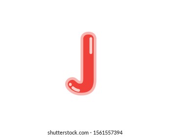 J letter alphabet red candy jelly glossy vector isolated on white background 