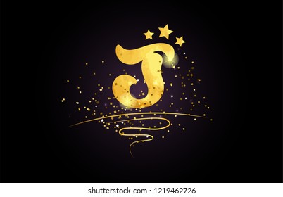 j letter alphabet with star and golden color suitable for card icon or typography logo design