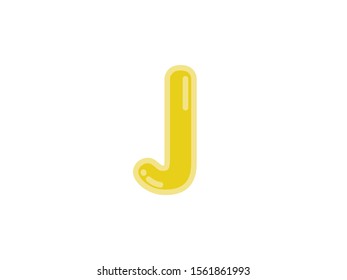 J letter alphabet yellow gold amber candy jelly glossy vector isolated on white background 