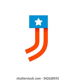 J letter with american stars and stripes. Vector design template elements for your application or corporate identity.