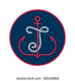 J letter with an anchor and rope vector vintage label, logo, icon design template element. This badge can be used as trademark or a print on fabric.