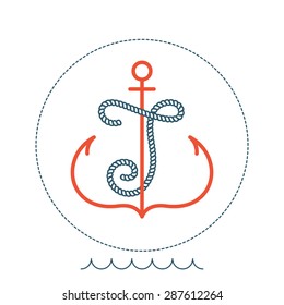J letter with an anchor and rope vector vintage label, logo, icon design template element. This badge can be used as trademark or a print on fabric.