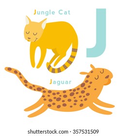 J letter animals set. English alphabet. Vector illustration, isolated on white background