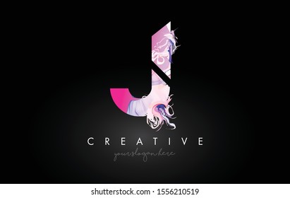 J Letter Artistic Purple Paint Flow Icon Logo Design. Creative Ink Flowing Letter Icon Design Vector Illustration.