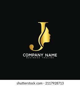 J Letter Beauty Face initial J luxury beauty queen woman face logo design vector. consisting of letter J with lady face on negative space