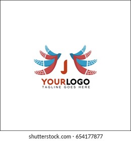 J Letter Brush Logo. Red and blue brush with Splash Concept Design.