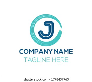 J letter Brush Stroke Logo Design With Circle Brush vector template