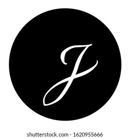 J letter brushstyle handwritten vector. White on black gift tag 