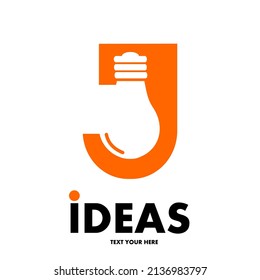J Carta con plantilla de logotipo vectorial de lámpara bombilla. Este gráfico adecuado para la idea.