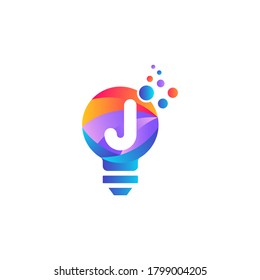 j letter bulb logo design with gradient.Letter j and light bulb.j letter Lamp logo design.Lighting Electric lamp. Electricity, shine.Bulb light icon - Idea sign, solution. Bulb light symbol Energy