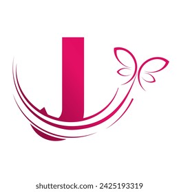 J Letter with  butterfly design template illustration