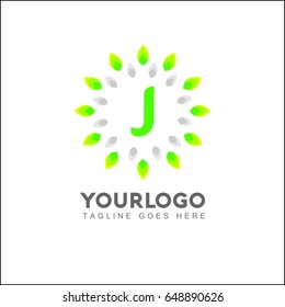 J Letter Circle Leaf Logo Design Template Element. Herbal Brand Identity.