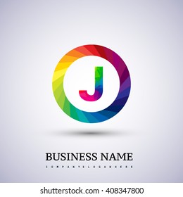 J letter colorful logo polygonal style isolated in the circle shape. Vector design template elements for your application or company identity.