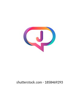 j letter colorful on rectangle circle chat icon logo