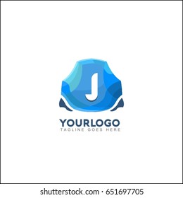 J letter creative blue sapphire identity. Gems, Jewelry, fashion industries logo design. Broken triangle explode or form to be diamond shape logo. 
