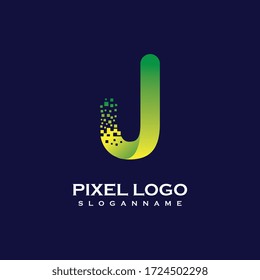 J Letter Creative Logo Design with Digital Pixels gradient Colors