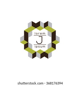 J letter cubes, geometric vector logo template (sign, symbol, emblem, ornament)