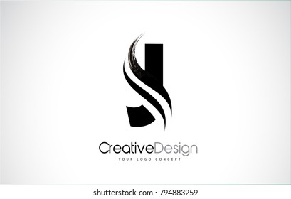 J Letter Design Brush Paint Stroke. Letter Logo with Black Paintbrush Stroke.