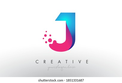 J Carta Diseño con puntos creativos Círculos de burbuja e Ilustración vectorial de colores rosa azul.