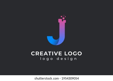 J Letter Design with Creative Dots Bubble and Blue Pink Colors Vector Illustration.