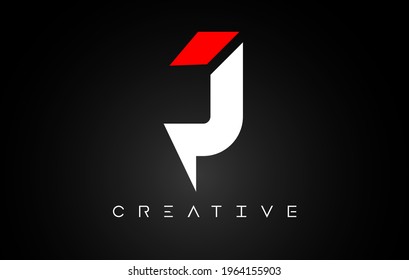 J Letter Design Logo with White and Red colors on a Black background. Creative J Icon Idea with Modern Look.