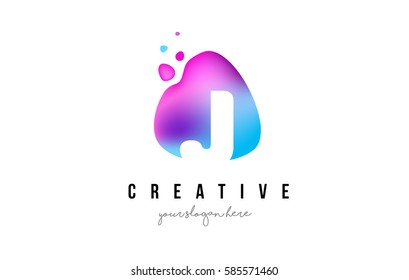 J Letter Dots Logo Design with Oval Purple Shape Vector Illustration.