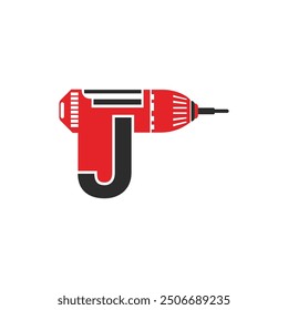 J letter with drill logo design concept.