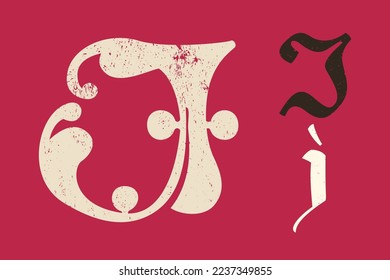 J letter drop cap logo. Illuminated initial and blackletter uppercase and lowercase. All you need to precisely imitate medieval text. Decorative element for the beginning of a paragraph or section.