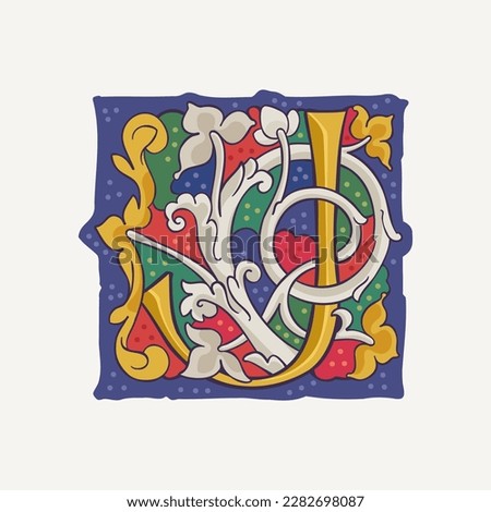 J letter drop cap logo with interlaced white vine and gilding calligraphy elements. Renaissance initial emblem. Medieval dim colored fancy luxury icon based on Ottonian and Romanesque.