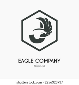 J Letter with Eagle Wings Icon Logo Idea Template. Eagle Head Classic Business Logo Concept