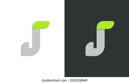 J letter ecology logo. Vector font for bio posters, spa emblem, vegan, herbal and botanical cards etc.