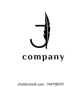 J letter feather vector logo design template