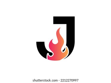 Diseño del logotipo de flama de letra J. Ilustración del vector de concepto de logotipo de incendio.
