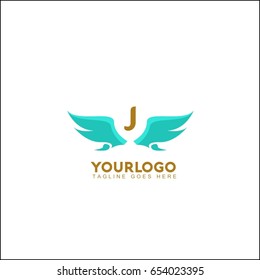J Letter Flying Bird isolated, swoosh stylise, abstract birds, Airline template logo, Tourism template logo. Eagle wing vector illustration