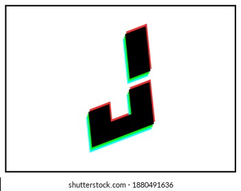 J letter font, vector desing logo.Dynamic, split-color, shadow of  number red, green, blue in black frame on white background. Eps10 illustration