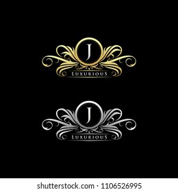 J Letter Gold and Silver Luxury Design Logo.Suitable for boutique,restaurant, wedding service, hotel, interior or business identity.