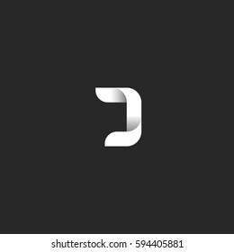 J letter gradient logo monogram, black and white smooth linear geometric shape, ribbon form initial emblem mockup for business card