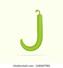 J letter green chili peppers design. Vector vegetable font for healthy and vegan design, nature template, vegetable logo and more