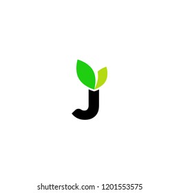 J letter with green leaf vector logo design