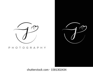 J letter with handwritten camera icon logo perfect for photography , wedding 