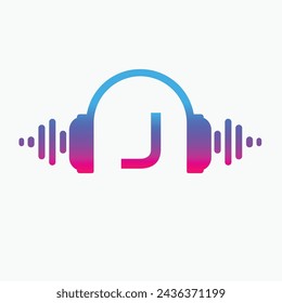 J letter Headphones with sound wave with Pulse music player element. Logo template electronic music, equalizer, store, dj, nightclub, disco. Audio wave logo concept, Abstract Shape vector
