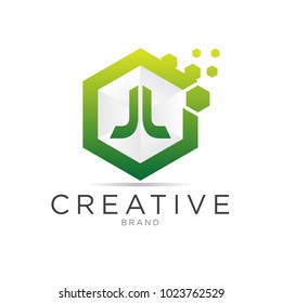 j letter hexagonal pixel logo