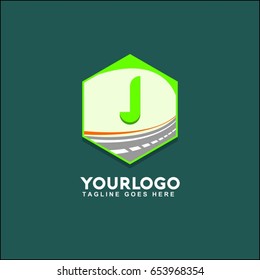 J letter highway icon flat. Green pictogram on white background. Vector illustration symbol 