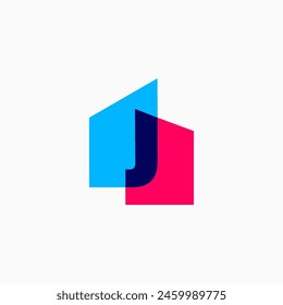 j Carta Casa Superposición de color Monograma Casa hipoteca arquitecto logo Vector icono ilustración