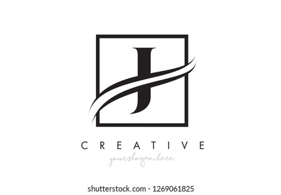 J Letter Icon Logo Design with Square Swoosh Border and Creative Design Vector Illustration.